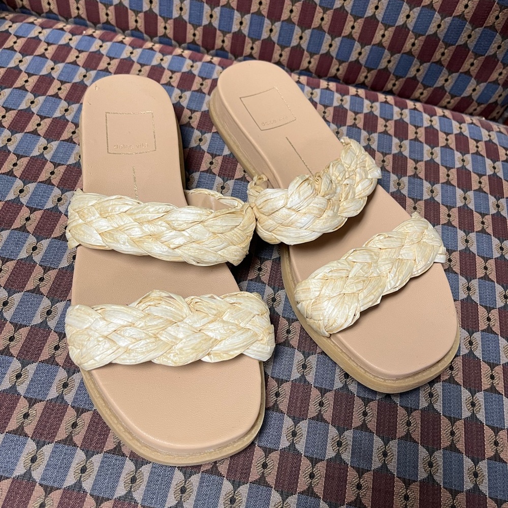 Dolce Vita Braided Straw Cream Slide Sandals